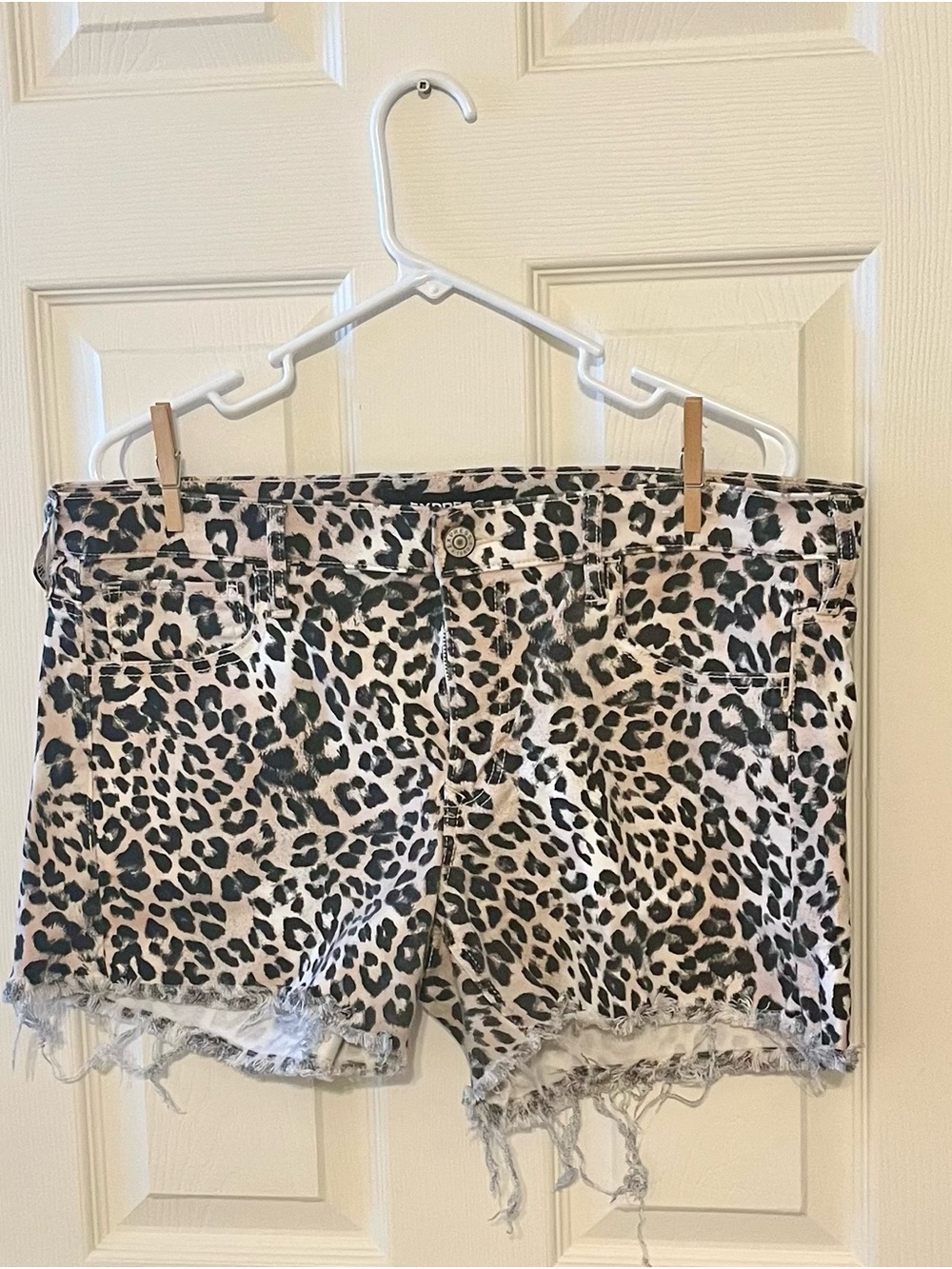 Express Leopard Print Jean Shorts - White & Black